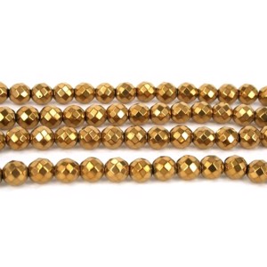 6 stk. 10 mm Hæmatit, facet Guldfarvet perler
